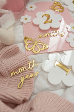 Load image into Gallery viewer, New Pink Daisy SET - Name sign &amp; Milestone Pack with Gold Butterflies
