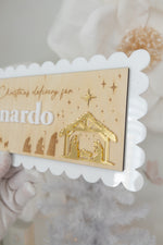 Load image into Gallery viewer, Bethlehem Jesus Nativity Christian Design Christmas Crate Plaque GOLD
