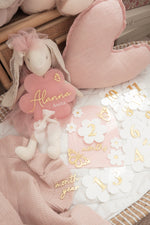 Load image into Gallery viewer, New Pink Daisy SET - Name sign &amp; Milestone Pack with Gold Butterflies
