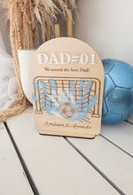 Load image into Gallery viewer, Father’s Day SOCCER Sports Handprints Arch Plaque Stand Wood
