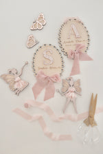 Load image into Gallery viewer, Baby Girl Name Scalloped hearts oval plaque wall decor announcement
