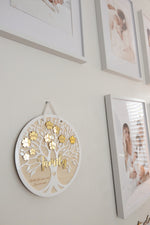 Load image into Gallery viewer, Mother’s Day Family Tree Gold Floral Personalised Names - Hanging Round Circle Plaque 28cm
