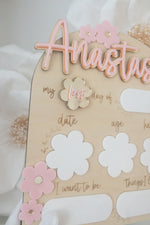 Load image into Gallery viewer, Back to School Board Sign DAISY Flower LAST &amp; FIRST DAY milestone custom personalised name PERTH pick up available
