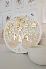 Load image into Gallery viewer, Mother’s Day Family Tree Gold Floral Personalised Names - Hanging Round Circle Plaque 28cm
