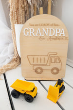Load image into Gallery viewer, Father’s Day TRUCK Grandpa Handprints Arch Plaque Stand Wood
