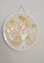 Load image into Gallery viewer, Mother’s Day Family Tree Gold Floral Personalised Names - Hanging Round Circle Plaque 28cm
