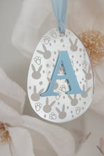 Load image into Gallery viewer, Luxe Silver Boys Mirrored Easter Egg Tag Initial
