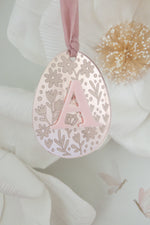 Load image into Gallery viewer, Custom Luxe Rose Gold Mirrored Easter Egg Tag Initial

