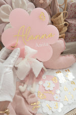 Load image into Gallery viewer, New Pink Daisy SET - Name sign &amp; Milestone Pack with Gold Butterflies
