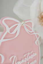 Load image into Gallery viewer, Pearl Bow REVERSIBLE Milestone Plaque 12 Month Set with NAME plaque
