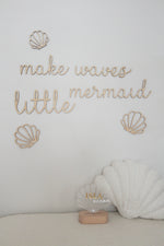Load image into Gallery viewer, Make Waves little Mermaid Quote Wall Wood Decor with Shell Clamps
