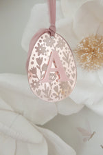 Load image into Gallery viewer, Custom Luxe Rose Gold Mirrored Easter Egg Tag Initial
