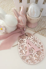 Load image into Gallery viewer, Custom Luxe Rose Gold Mirrored Easter Egg Tag Initial
