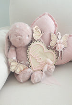 Load image into Gallery viewer, Sweet heart scalloped ribbon Baby Announcement sign plaque
