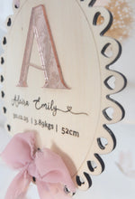 Load image into Gallery viewer, Baby Girl Name Scalloped hearts oval plaque wall decor announcement
